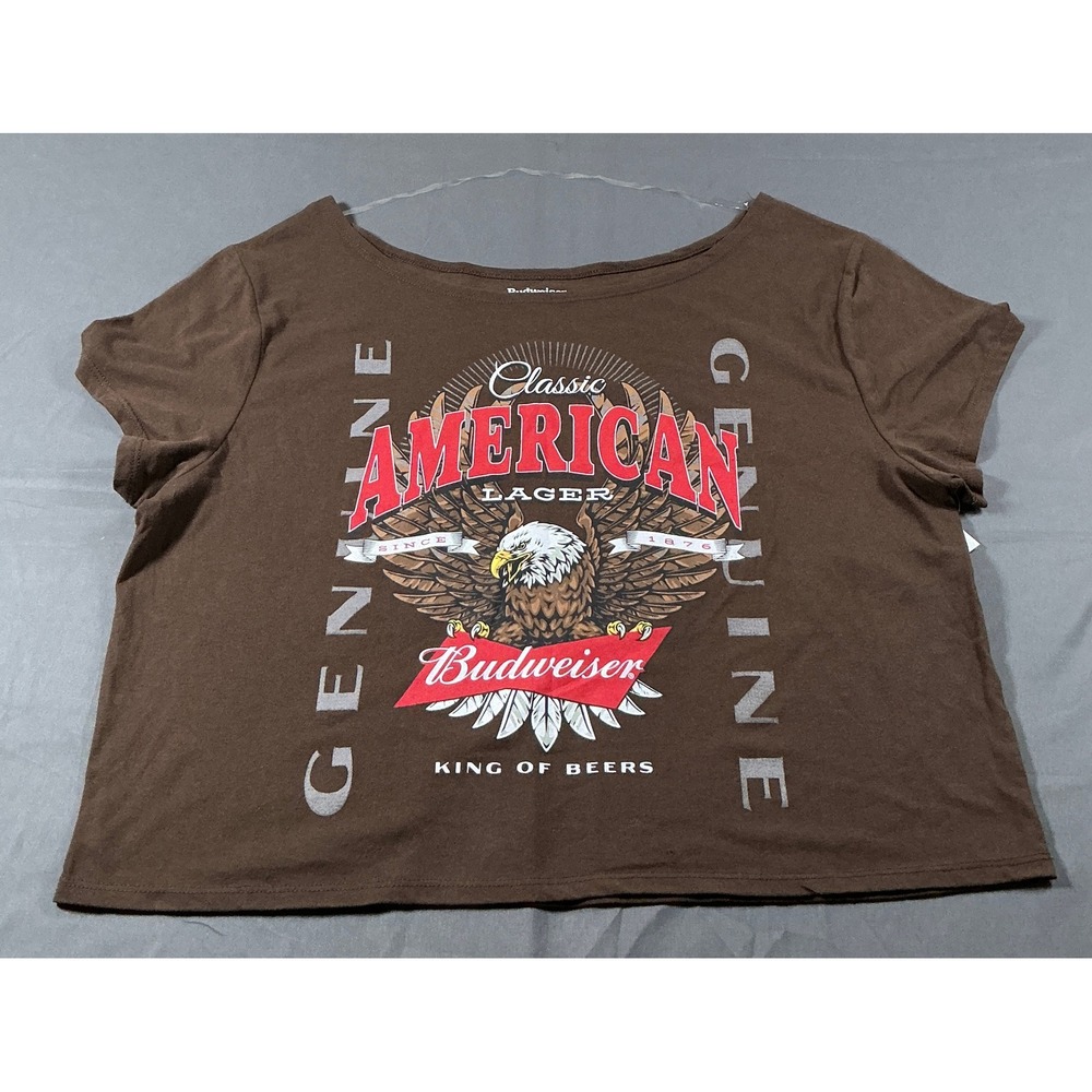 Budweiser Brown Off Shoulder Graphic Crop Tee XXL 20 Eagle King of Beers NWT